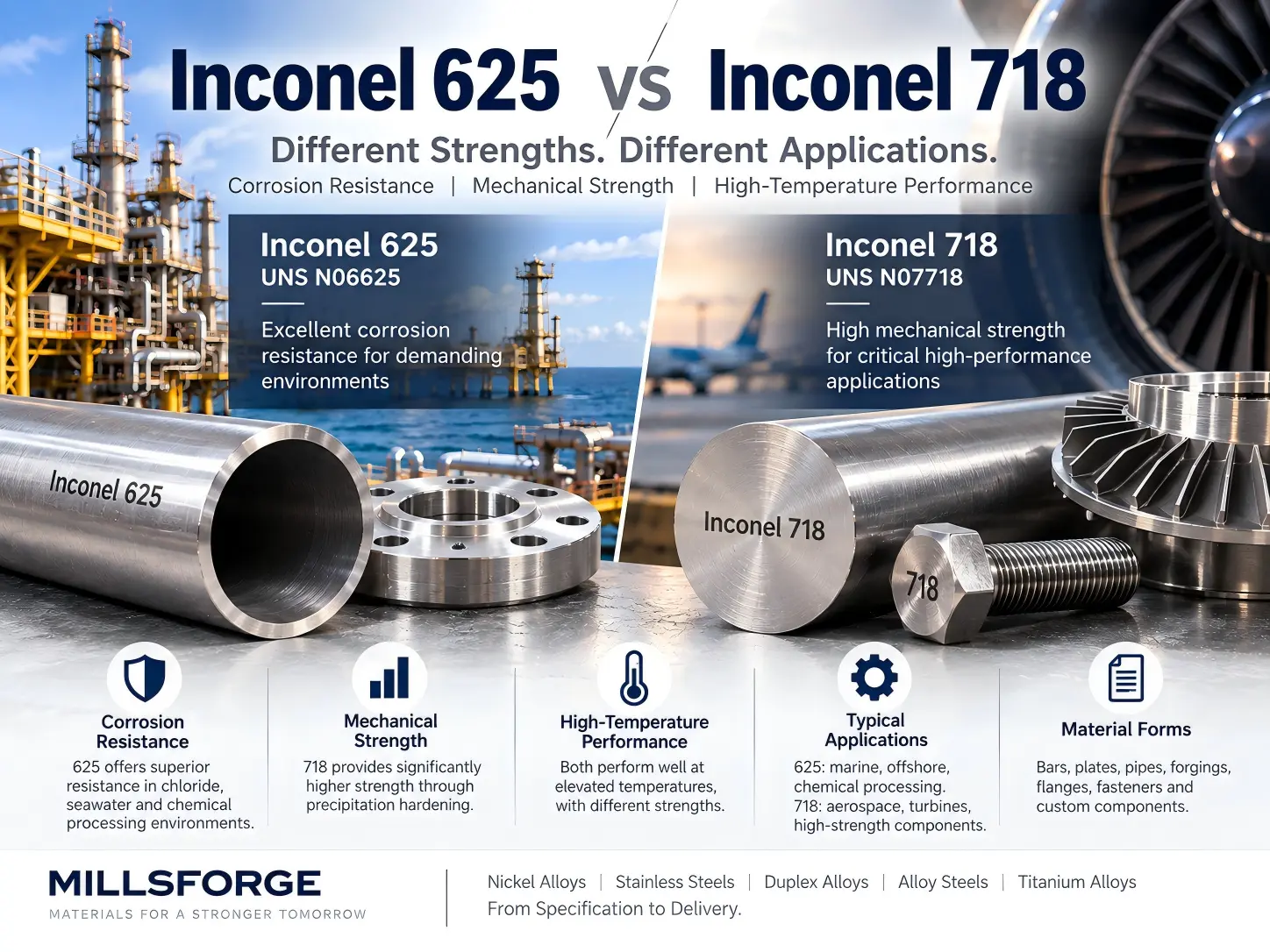Inconel 625 vs 718: What’s the Difference? Inconel 625 vs 718 comparison of corrosion resistance, mechanical strength, high-temperature performance and applications